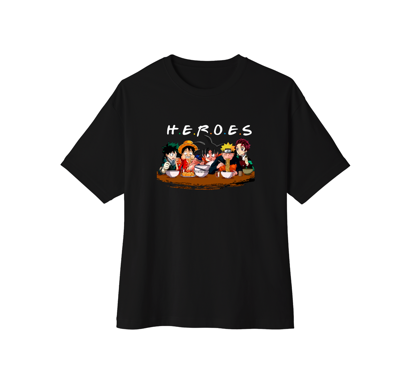 Camiseta oversize Heroes de Anime