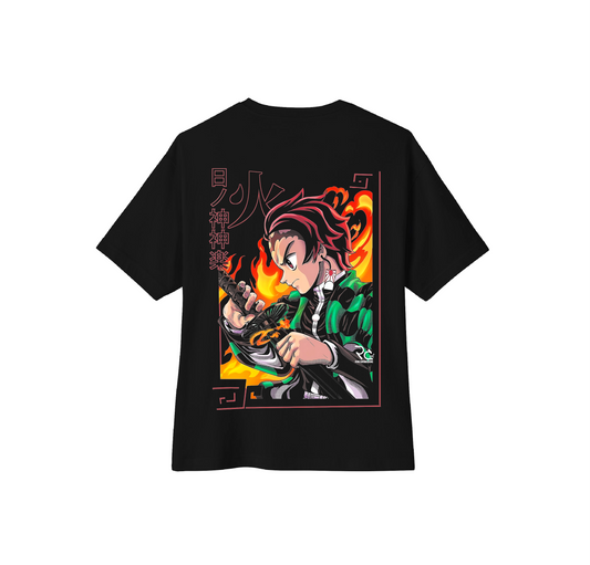 Camiseta oversize anime Kimetsu no Yaiba Kamado Tanjiro Espalda DTF