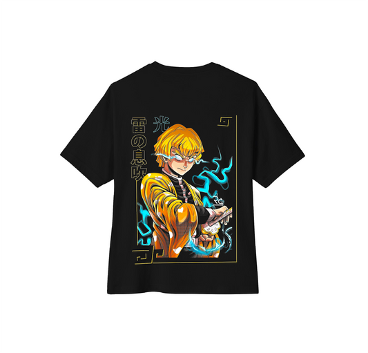 Camiseta oversize anime Kimetsu no Yaiba Zenitsu Pilar Trueno Espalda DTF
